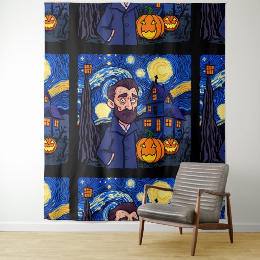 Haunted Van Gogh Scene – Gothic Starry Halloween N Wandkleed (In situ)