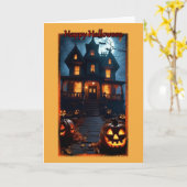 Haunted Victoriaans House Halloween Kaart (Gele Bloem)