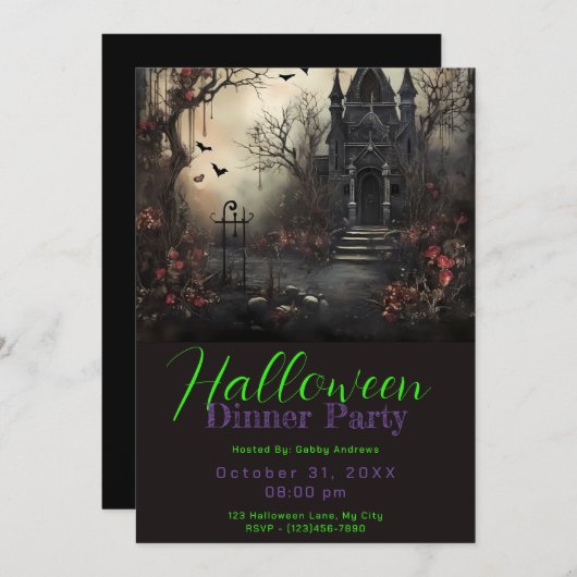 Haunted Victoriaans Huis Halloween Dinner Party Kaart (Voorkant / Achterkant)