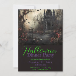 Haunted Victoriaans Huis Halloween Dinner Party Kaart