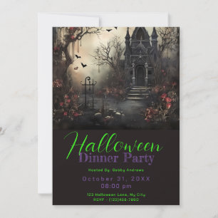 Haunted Victoriaans Huis Halloween Dinner Party Kaart