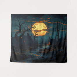 Haunted Village Halloween Achtergrond Wandkleed