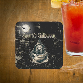 Haunted Witch Halloween Kostuumfeest Kartonnen Onderzetters