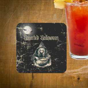 Haunted Witch Halloween Kostuumfeest Kartonnen Onderzetters