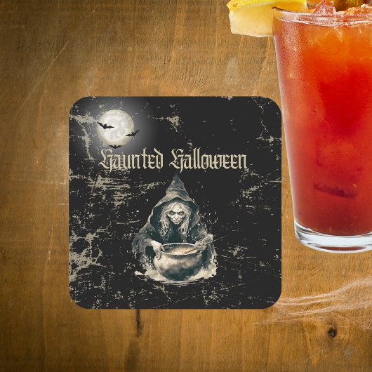 Haunted Witch Halloween Kostuumfeest Kartonnen Onderzetters