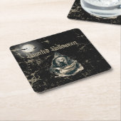 Haunted Witch Halloween Kostuumfeest Kartonnen Onderzetters (Schuin)