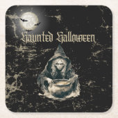Haunted Witch Halloween Kostuumfeest Kartonnen Onderzetters (Voorkant)