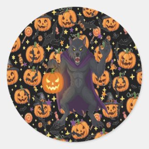 Haunted Wolf Pack Halloween Night Ronde Sticker
