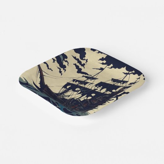 Haunted Zeilschip Woodblock 1 Papieren Bordje (Gebogen)