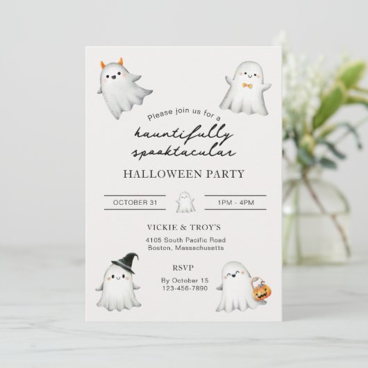 Hauntifully Spooktacular Halloween Party Uitnodigi Kaart (Staand voorkant)