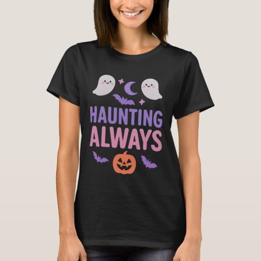 Haunting Always | Cute Ghosts, Pumpkin & Bats T-shirt (Voorkant)