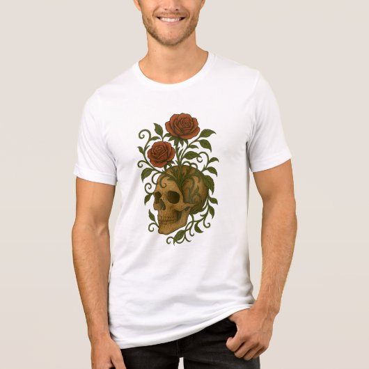Haunting Beauty Skull and Roses Halloween Art Tri-Blend Shirt (Voorkant)