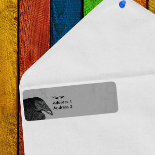 Haunting Black Crow Gezicht Grijs Etiket