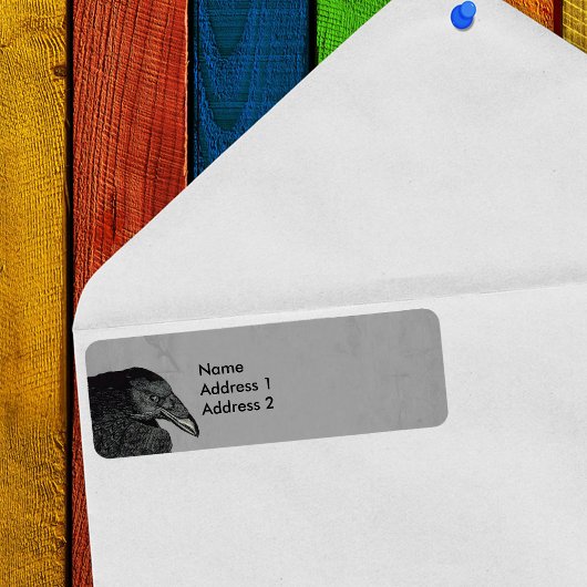 Haunting Black Crow Gezicht Grijs Etiket