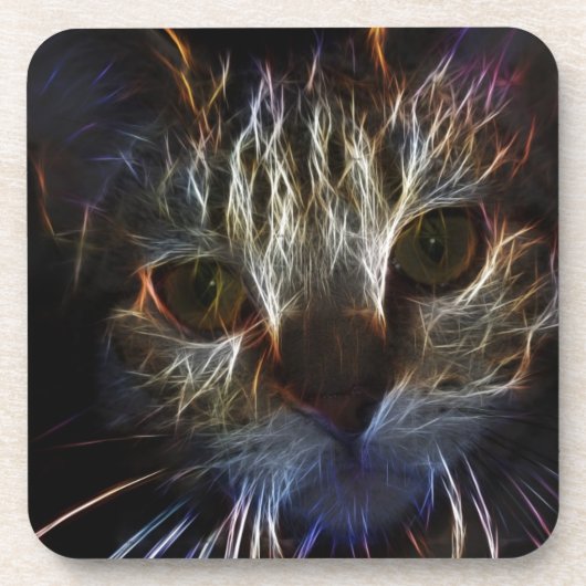 Haunting cat face art, gemaakt van licht - gothisc bier onderzetter (Voorkant)