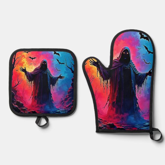 Haunting Demon Verhuld In Shadows Design Ovenwant & Pannenlap Set (Voorkant)