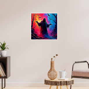 Haunting Demon Verhuld In Shadows Design Poster