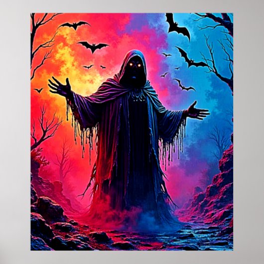 Haunting Demon Verhuld In Shadows Design Poster (Voorkant)