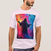 Haunting Demon Verhuld In Shadows Design T-shirt (Voorkant)