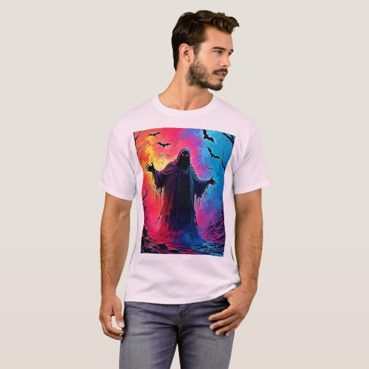Haunting Demon Verhuld In Shadows Design T-shirt (Voorkant volledig)