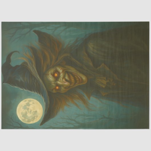 Haunting Evil Witch onder Volle Maan Donkere Hallo Tissuepapier (Voorkant)