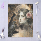 Haunting Fantasy Gothic Raven & Girl Art Collage Tissuepapier (Craft)
