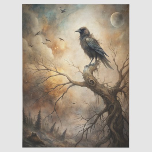 Haunting Fantasy Gothic Raven & Moon Tissuepapier (Voorkant)