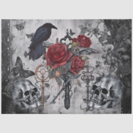 Haunting Fantasy Gothic Raven Roses Skulls Tissuepapier