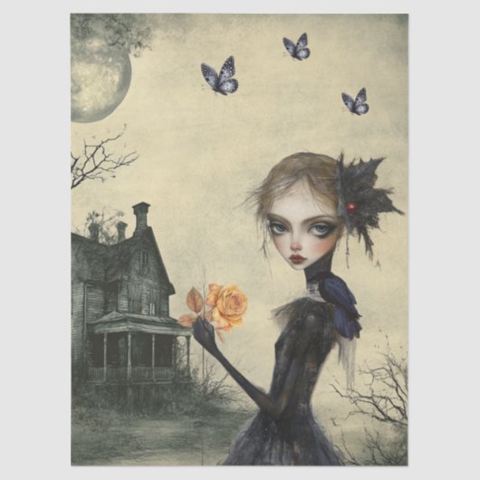 Haunting Fantasy Gothic Raven & Victorian Girl Tissuepapier (Voorkant)
