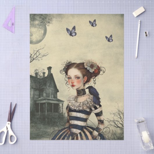 Haunting Fantasy Gothic Raven & Victorian Girl  Tissuepapier (Craft)