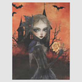 Haunting Fantasy Gothic Raven & Victorian Girl  Tissuepapier