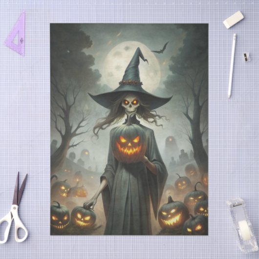 Haunting Fantasy Gothic Witch, Pumpkins & Moon Tissuepapier (Craft)