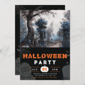 Haunting Graveyard Blue Flowers Halloween Kaart (Voorkant / Achterkant)