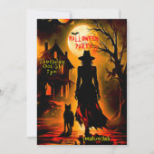 Haunting heks en kat silhouet Halloween Party Kaart (Voorkant)