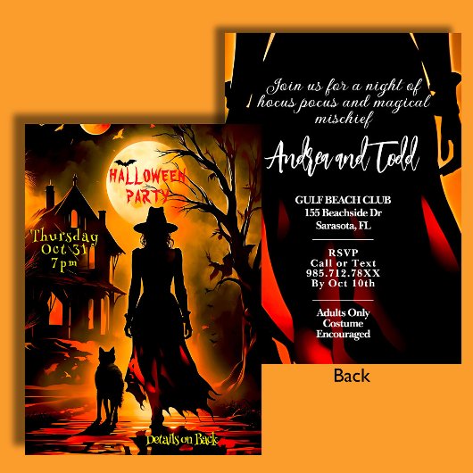 Haunting heks en kat silhouet Halloween Party Kaart