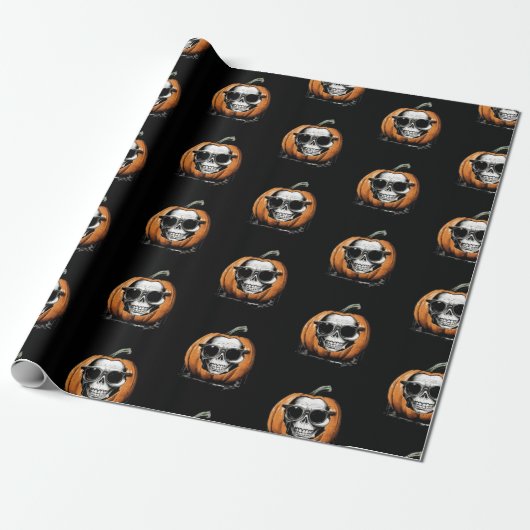 Haunting Jack O' Lantern Grinning Skull Halloween Cadeaupapier (Uitgerold)