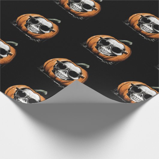 Haunting Jack O' Lantern Grinning Skull Halloween Cadeaupapier (Hoek)