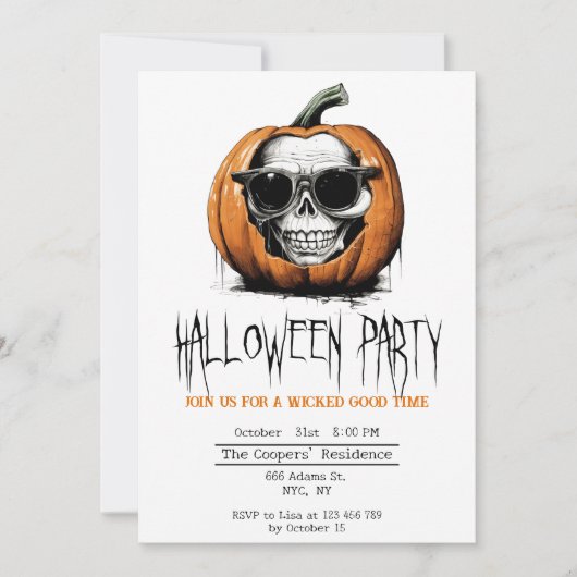 Haunting Jack O' Lantern Grinning Skull Halloween Kaart (Voorkant)