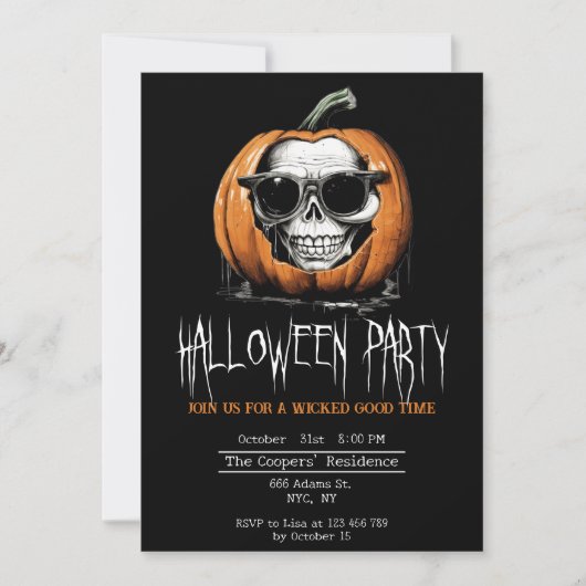 Haunting Jack O' Lantern Grinning Skull Halloween Kaart (Voorkant)