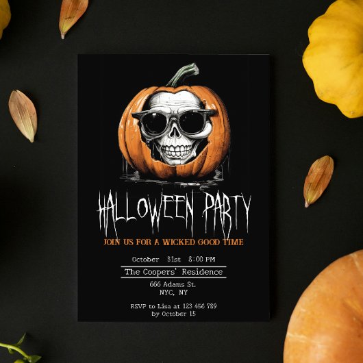 Haunting Jack O' Lantern Grinning Skull Halloween Kaart