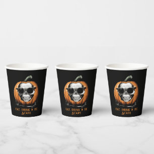 Haunting Jack O' Lantern Grinning Skull Halloween Papieren Bekers