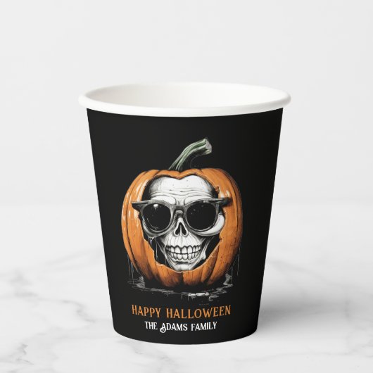 Haunting Jack O' Lantern Grinning Skull Halloween Papieren Bekers (Voorkant)