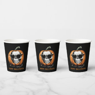 Haunting Jack O' Lantern Grinning Skull Halloween Papieren Bekers
