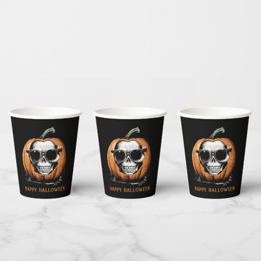 Haunting Jack O' Lantern Grinning Skull Halloween Papieren Bekers (Multi)