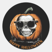 Haunting Jack O' Lantern Grinning Skull Halloween Ronde Sticker (Voorkant)