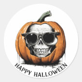 Haunting Jack O' Lantern Grinning Skull Halloween Ronde Sticker (Voorkant)