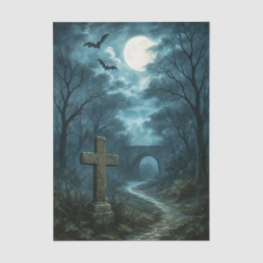 Haunting Moonlit Graveyard Decoupage Tissue Paper Tissuepapier (Voorkant)