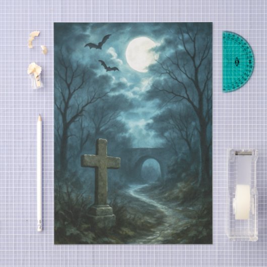 Haunting Moonlit Graveyard Decoupage Tissue Paper Tissuepapier (Craft)