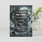 Haunting Night Scary Haunted House Halloween Party Kaart (Staand voorkant)