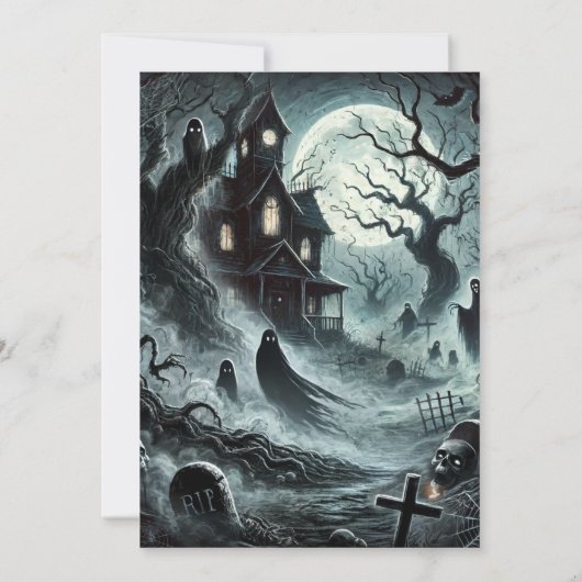 Haunting Night Scary Haunted House Halloween Party Kaart (Achterkant)